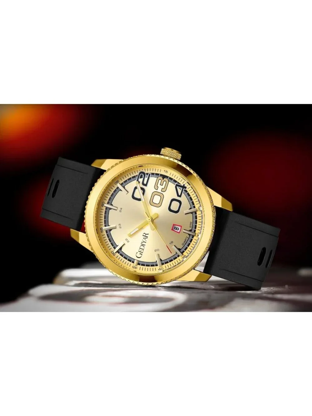 Men's Black And Gold Analog Quartz Silicone Band Waterproof Luminous Wrist Watch